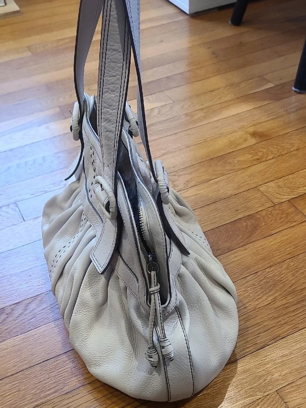 Cole Haan Vintage Y2K Cream Leather Pleated Hobo Shoulder Bag